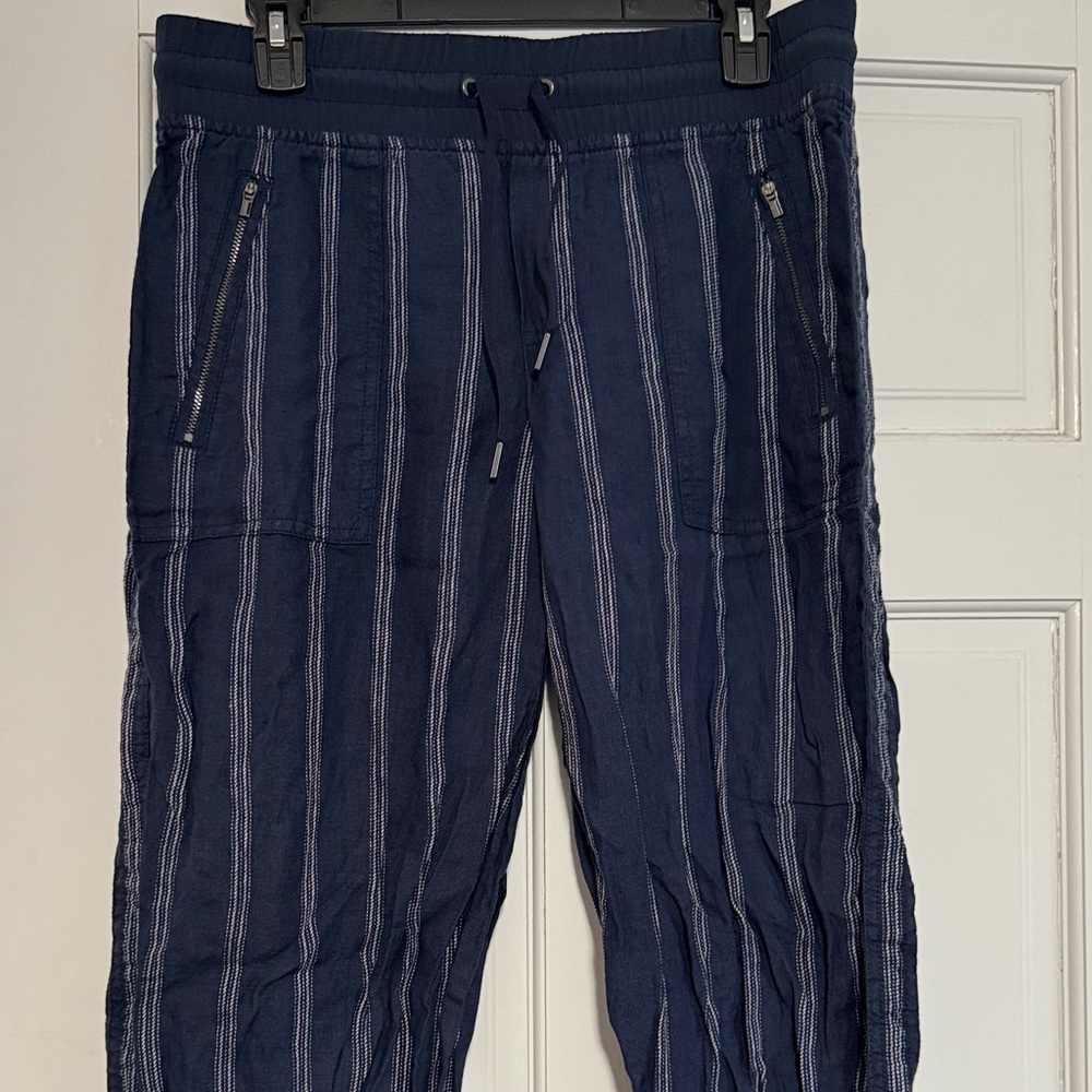 Athleta Dark Blue Linen Pants with Drawstring